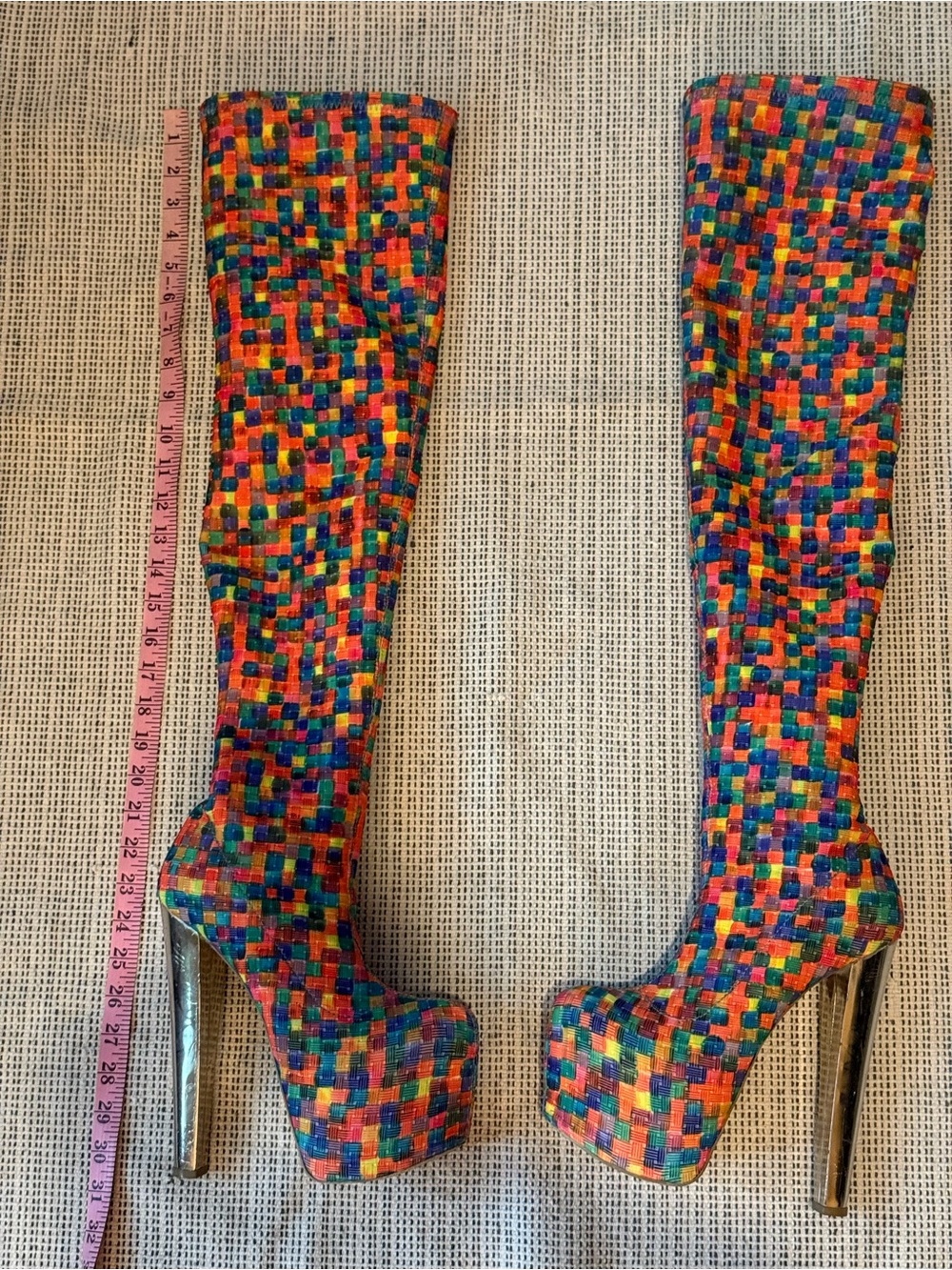 Multicolor Mosaic Knee-High Platform Boots